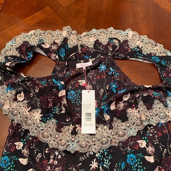 Parker thatcher crochet trim 100% silk mini dress💥 size S, NWT - Picture 9 of 11